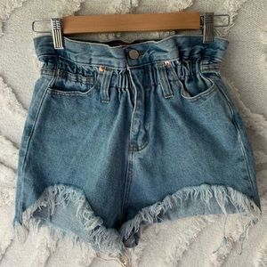 High Waisted Paper Bag Denim Shorts